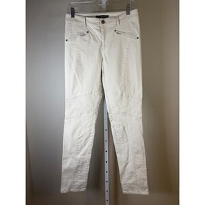 PERUVIAN CONNECTION Cream Moto Biker Style Jeans Pants Women's Size 8